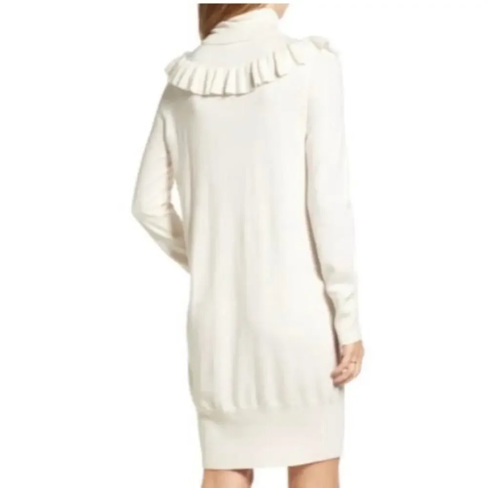 Leith NWT Womens Dress Ivory Long Sleeve Knit Turtleneck Ruffle Yoke XS SoftGirl